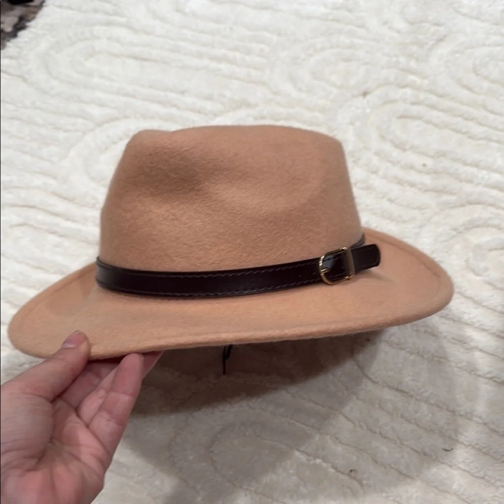 Tan Fedora Hat with Brown Band - Picture 2 of 3